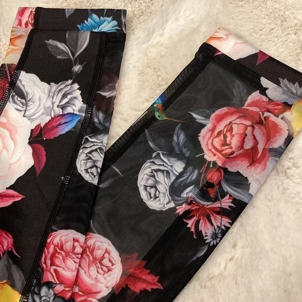 ZYIA Active Dark Floral Mesh Hi Rise Leggings Size 4